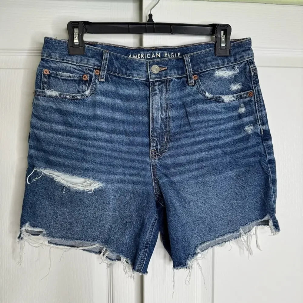 American Eagle Outfitters STIRIGID Relaxed Denim Shorts Long Inseam Distressed 6